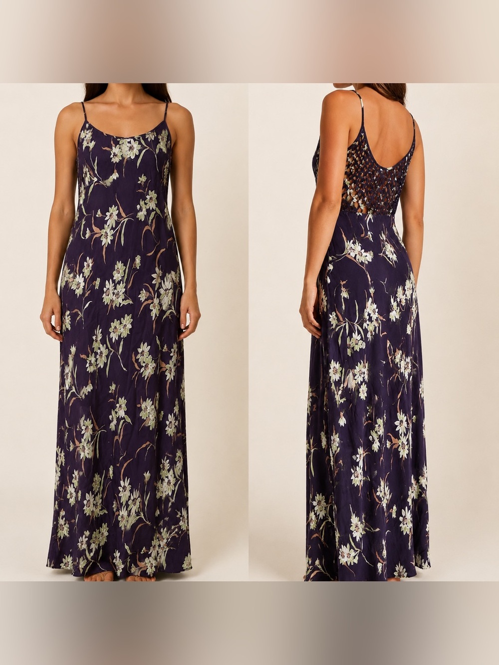 Vintage 90s Nostalgia Dark Purple Floral Maxi Dress Fits Medium